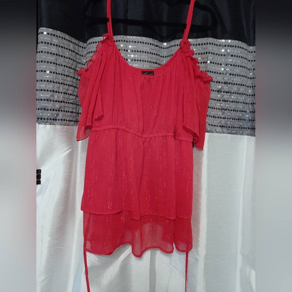 Red Chiffon off the shoulder